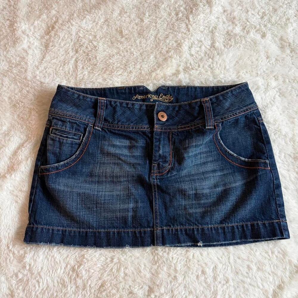 Vintage Y2K American Eagle Low Rise Denim Mini Skirt - Size 10